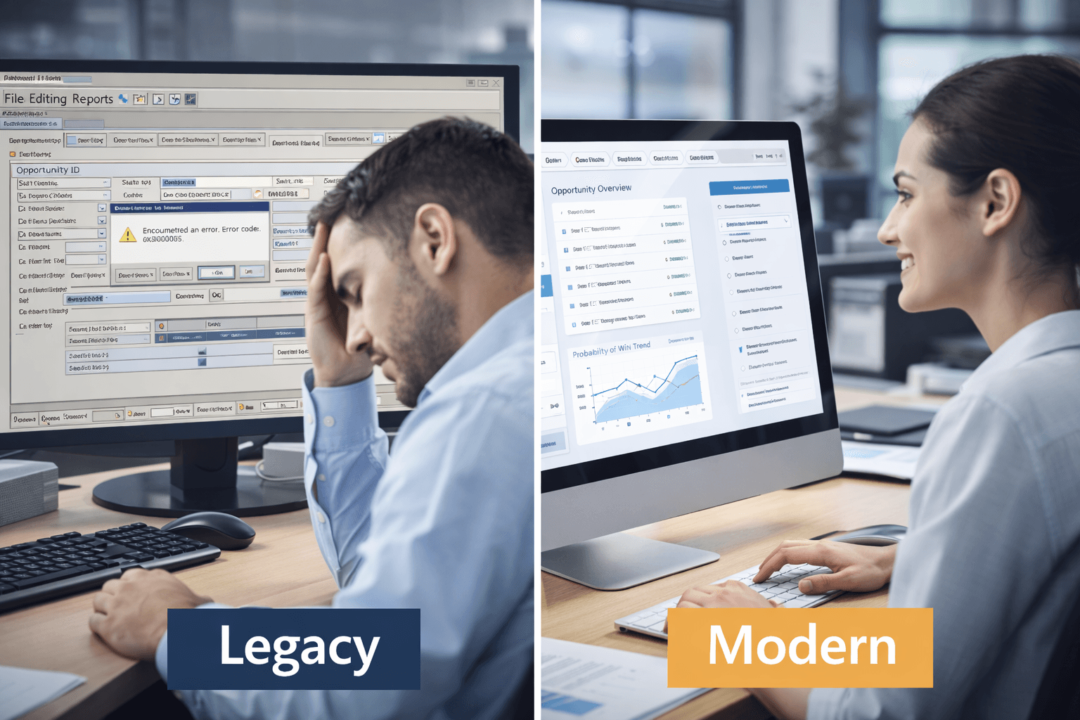 The daily experience of working with legacy systems versus modern tools